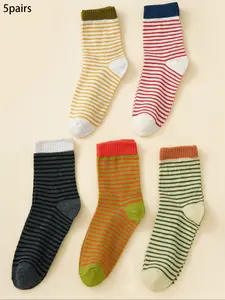 5 pairs of fashionable slim striped mid tube socks, simple, comfortable, breathable and casual socks suitable for women's home sports couple socks Breathable Comfy Socks