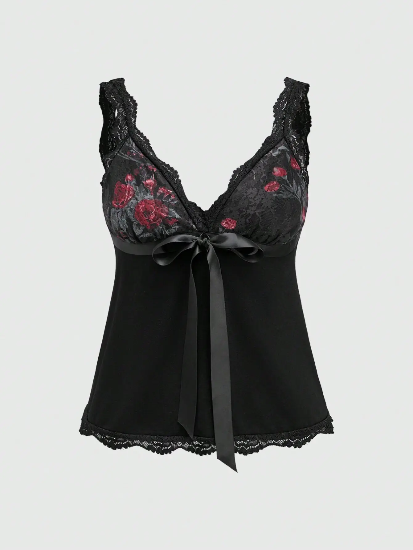 VYNCE Bow Tie Front Camisole Top Lace Rose Pattern Fairycore Aesthetic Women's Cami Sleeveless Summer Going Out Top Cottagecore Romantic Ethereal Dainty