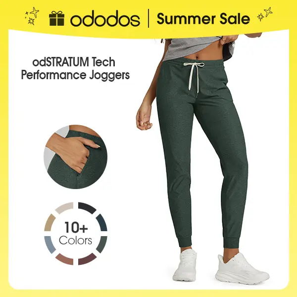 ODODOS Women's Performance Joggers - Ultra Soft odSTRATUM Tech Sweatpants Adjustable Mid Rise Pants with Pockets