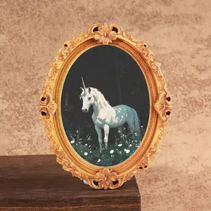 1 PC Vintage Oval Mini Frame Refrigerator Magnet, Unicorn Design, Creative Gift, Home Decor, Festive Holiday Present, Magnetic Picture Ornament, Fridge Magnets