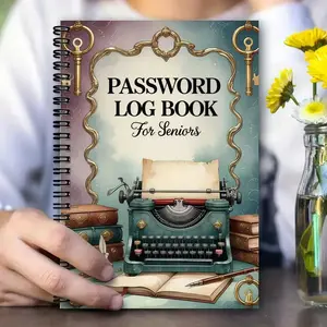 Coil Password Log Book, Record Accounts Email Server Software Licenses, Vintage Simple Style, 70 Pages Durable Paper, Ideal for Office Students Gift