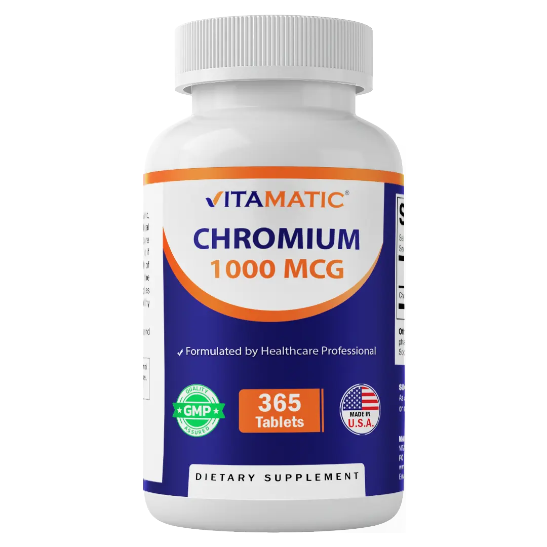 Vitamatic Chromium 1000 mcg | 365 Tablets | High Potency Chromium Picolinate | Non-GMO, Gluten Free