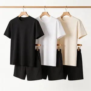 Men's Casual 2 Piece Set Summer Lounge Outfit Solid Color Tee & Shorts Breathable Two-Piece Summer Outfit For Daily Travel Menswear - Casual Kurta, Clothes