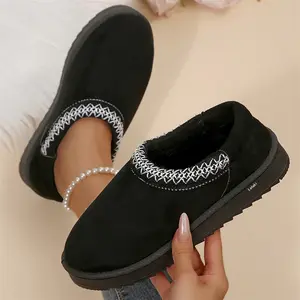 Women's Fleece Slippers Warm Suede Slip - On Mini Snow Boots Anti-Slip Indoor Outdoor Shoes