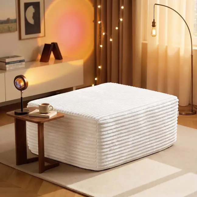 【Memorial Day Gift】NMXVXMN 35.4"Plush Corduroy Cloud Velvet Boneless Ottoman for Sofa Couch, Ottoman Foot Rest, End of Bed Bench, No Assembly Required tool-free for Living Room, Bedroom, Entryway