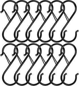 12 Pack S Hooks for Hanging, 3.5 inch Safety Buckle Design Heavy Duty Metal Black S Hooks for Hanging Plants, Pots, Pans, Cups, Clothes, Towels, Bags in Kitchen, Bathroom, Closet, Garden