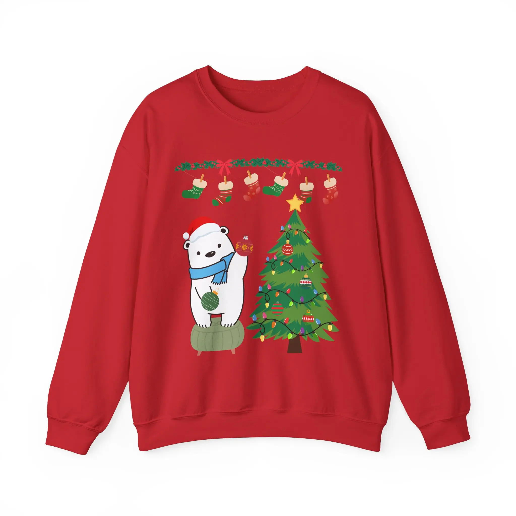 Christmas Polar Bear Crewneck Sweatshirt, Cute Holiday Gift, Christmas Tree Stockings, Unisex Winter Jumper, Festive Sweatshirt, Cozy Top