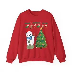 Christmas Polar Bear Crewneck Sweatshirt, Cute Holiday Gift, Christmas Tree Stockings, Unisex Winter Jumper, Festive Sweatshirt, Cozy Top