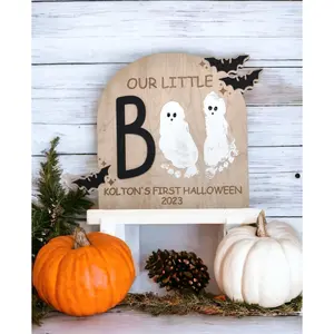 DIY Halloween Footprint Sign, Babys First Halloween Keepsake, Little Boo Wood Art, Halloween Kid Craft, Gift for Mom, Baby Shower, Ghost