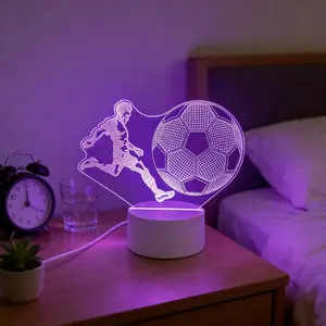 Football Player 3D Night Light, 7 Color Gradient LED Lamp, Touch Control, Fan Bedroom Atmosphere Light, Soccer Fan Gift