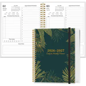 Daily Planner 2026-2027 - Full Page Per Day, July 2026 to June 2026, 2026-2027 Daily Planner with Spiral Bound, Inner Pocket,  for School Office Supplies, 7'' x 10'', Green  Leaf