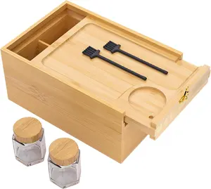 Bamboo Storage Box with Lid – Wooden Organizer with 4 Compartments, Sliding Cover and Metal Clasp Lock, Multi-Purpose Rectangular Bamboo Storage Box for Home and Office