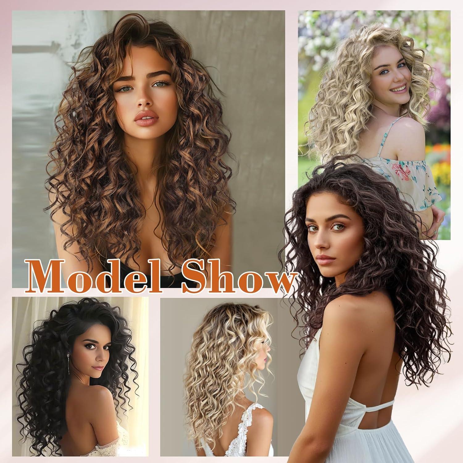 Curly Hair Extensions,16inch Clip in Hair Extensions 4Pcs Short Soft Natural Hairpiece Lace Weft Curly Wave Clip Ins Extensions Invisible for Women Daily Use,Chocolate Brown