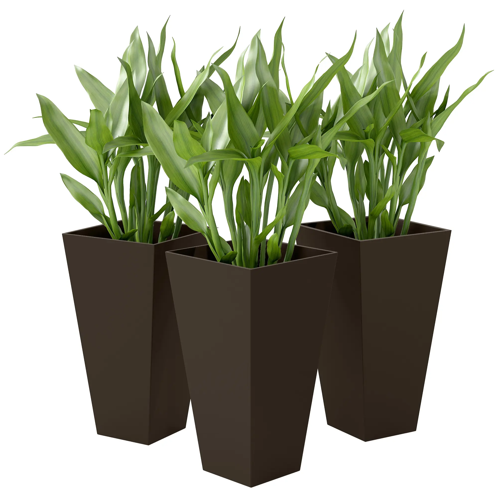 Large Brown Plastic Garden Flower Pots, 28" Tall, Set of 3, for Outdoor & Indoor Home Improvement Garden Use