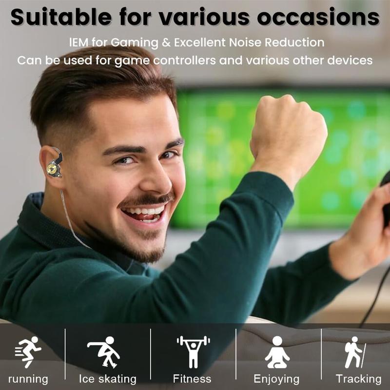 Wired Gaming Headphones IEM Earphones with 1DD，QKZ in Ear Monitor, HiFi Earbuds, Bass Sound with New 11mm Dynamic Driver for Video Music Gaming