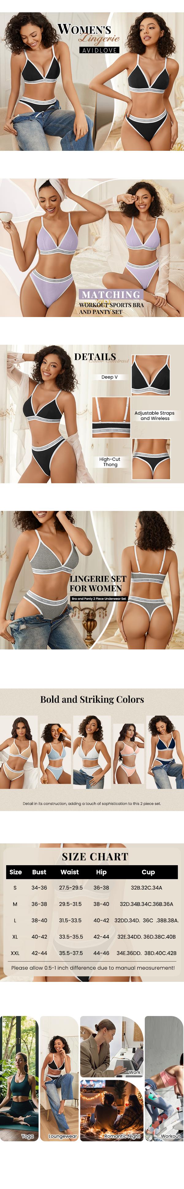 Avidlove Lingerie Set for Women Contrast Matching Bra and Panty Set 2 Piece Bralette and Thong Avidlove Lingerie Set for Women Contrast Matching Bra and Panty Set 2 Piece Bralette and Thong