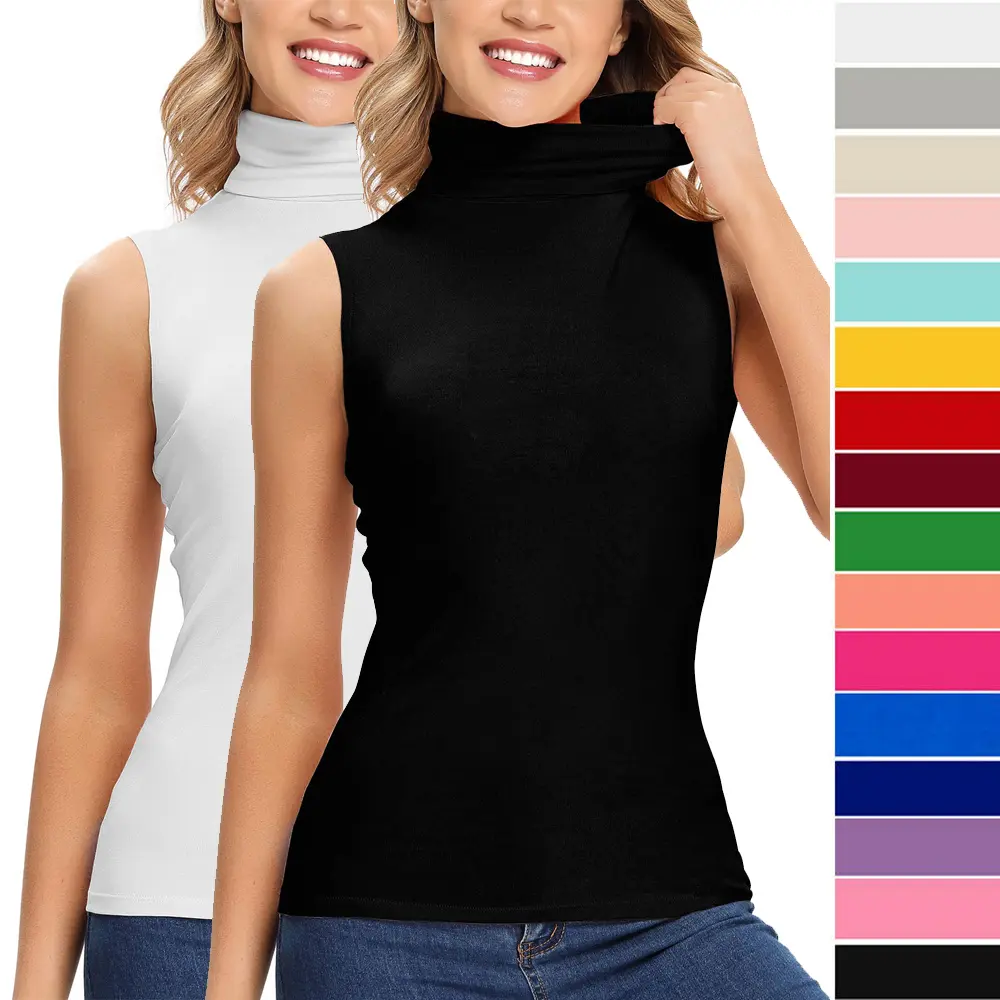 Women's Minimalist Elegant Lightweight Sleeveless Mock Neck Turtleneck Tank Top - Spandex Stretch, Casual Comfort Base Layer, Foldable, 2XL Black Womenswear for Daily Wear, Holiday, High Neck