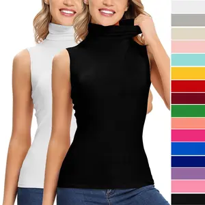 Women's Basic Sleeveless Mock Neck Tank Top Shirt, Stretch Casual Comfort Base Layer Tank Top Tee Shirt for Daily Wear Outfit Womenswear Black Turtleneck