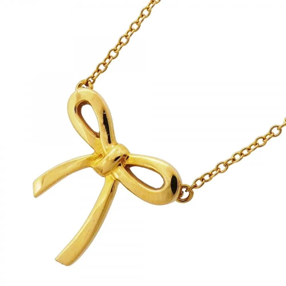 Pre-owned Tiffany & Co. Bow Ribbon Pendant Necklace 18K Yellow Gold