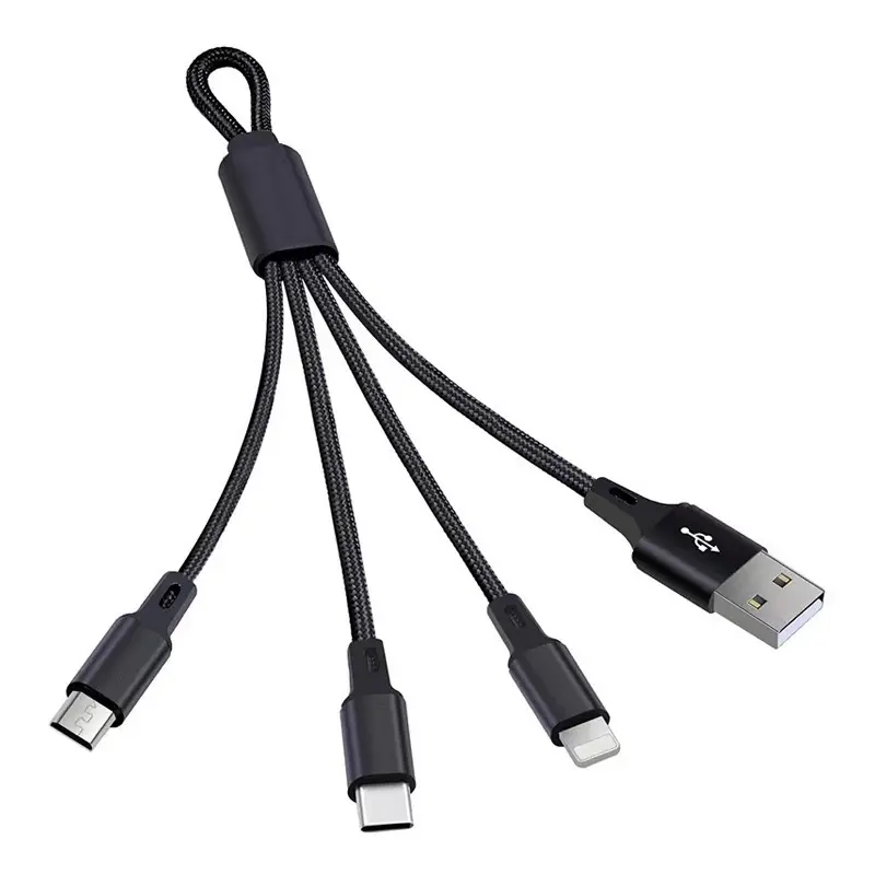3-in-1 Cellphone Charging Keychain Cable – USB-C / Micro USB / Lightning | Pocket-Size, Durable & Travel-Ready