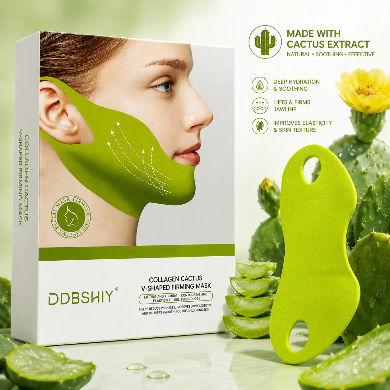 VOVTING Firming Chin Patch with Cactus Cooling Function - Acne Control Face Mask, Blackhead Removal Solution for Swelling Reduction, Pore Tightening, Skin Repair, Acne Control Face Masks, Blackhead Removal Solutions, Chin Lifting Mask, At Home Facial