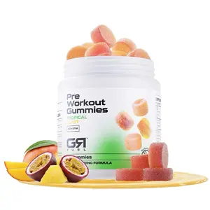 GR Fuel Pre Workout Gummies – Tropical Blast, Long Lasting, No Crash Vegan Energy & Focus Boost, USA Made & GMP Certified with VasoDrive-AP and Vitamin B 12, for Men & Women