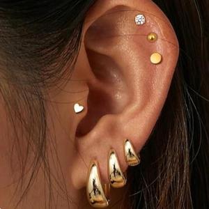 FIASASO Women's Chunky Hoop Earrings Set - 7 Pairs Hypoallergenic Surgical Stainless Steel Flat Back Stackable Earrings for Small Cartilage & Multiple Piercings