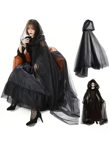 Women's Long Hooded Witch Cloak Costume Accessory, Colors Available, Perfect for Halloween & Cosplay Events, Casual