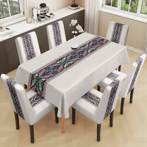 2/5/7PCS restaurant chair tablecloth cover, simple ethnic retro style floral pattern print, elastic polyester fiber sliding cover, sewn closed, detachable cleaning, suitable for home, office, hotel chair decoration