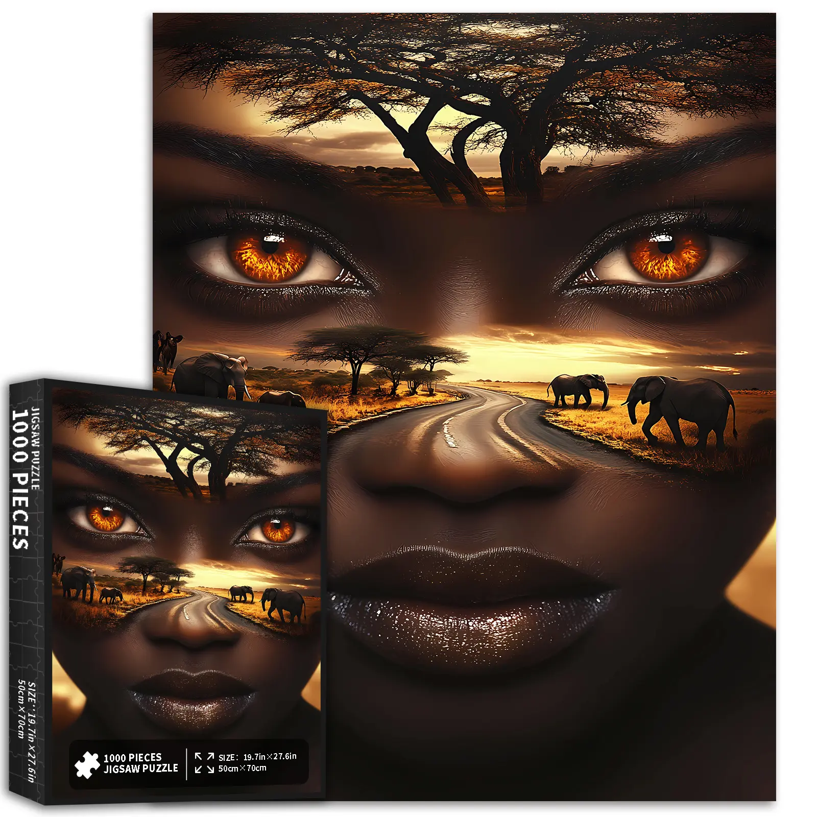 South African Woman Safari Park Jigsaw Puzzle 1000 Pieces for Adults Black Women Family Educational Activity Game Night Cognitive Brain Home Decor Frameable 19.7×27.6 Inch