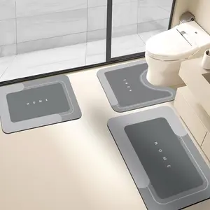 Three-piece diatomite anti-slip bathroom mat set, including toilet mat and floor mat, dries quickly, essential for home use, new choice for home decoration