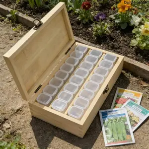 2026 Handcrafted Wooden Seed Storage Box with 24 Clear Compartments Garden Organizer Eco-Friendly Bamboo Construction Compact & Portable Design Secure Protection for Seeds