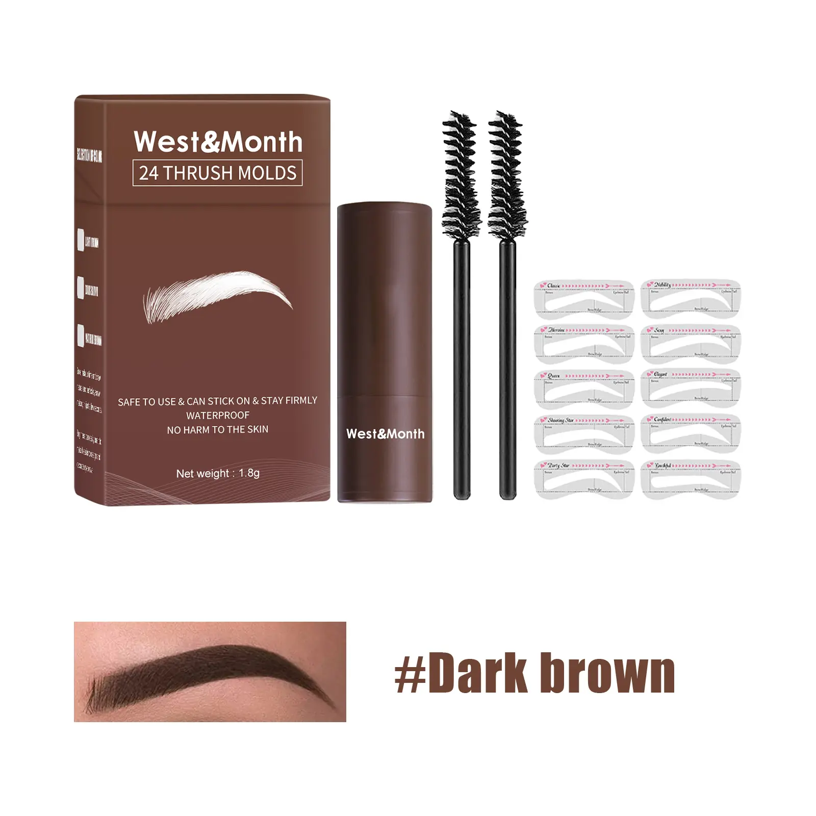 Dark Brown Seal Eyebrow Powder Set - Lazy Eyebrow Print, Long-Lasting, Waterproof, Sweat-Proof, No Makeup Loss or Smudging
