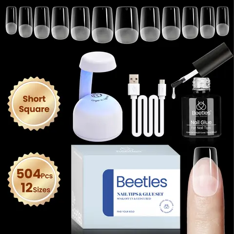 Beetles Gel Nail Kit Easy Nail Extension Set with 5 in 1 Multipurpose Glue Gel Base UV LED Nail Lamp No Wipe Base Manicure