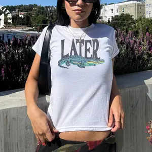 Vintage Later Gator Baby Tee, Alligator Graphic Crop Tee, Women Y2K Top