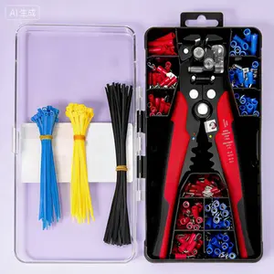 Automatic Wire Stripping Tool with 260PCS Terminals and Connectors, Reusable Crimping Pliers, Adjustable Stripper for Electrical Work, Professional Hand Tool Kit for DIY and Home Use
