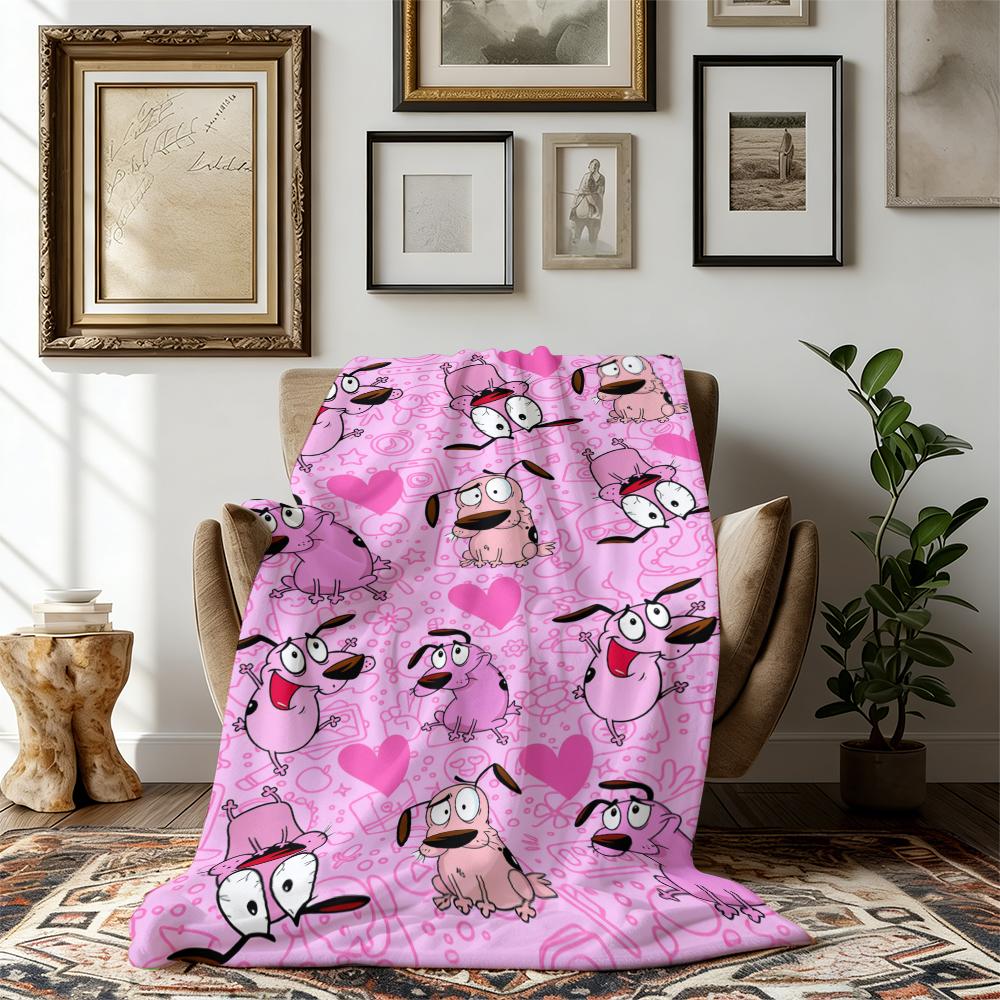 Cowardly Dog - Courage Pink Cartoon Blanket Soft Funny Throw Blanket Cozy Lightweight Plush Portable Cover Blanket For Sofa,Warm Gift For Birthday,Christmas,Multiple Blanket Suitable for all four seasons A gift suitable for fans, friends and children
