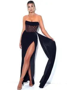 Jade Dress Corset Strapless Velvet Mesh Slit Womenswear