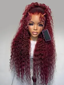 26-Inch Soft Wine Curly Wig, 180 Density, 13x4x1 Lace Front, Pre-Trimmed Realistic Hair, Suitable for Daily Wear, Women, Glueless Ready To Wear Wig
