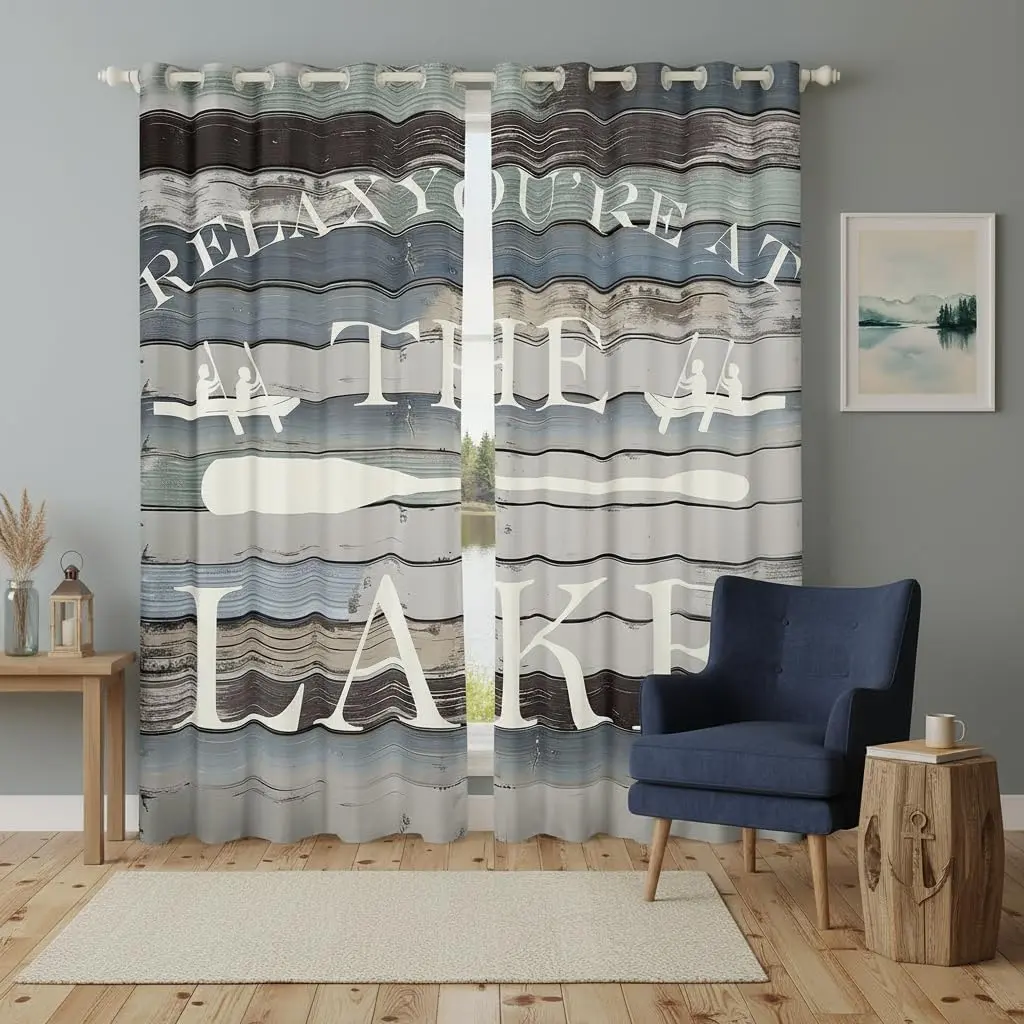 Lake House Window Curtains,Rustic Farmhouse Old Barn Curtains Adults Home Room Decor,White Paddle Blackout Window Treatment Nautical Adventure Window Drapes,Top Panel Windowcover