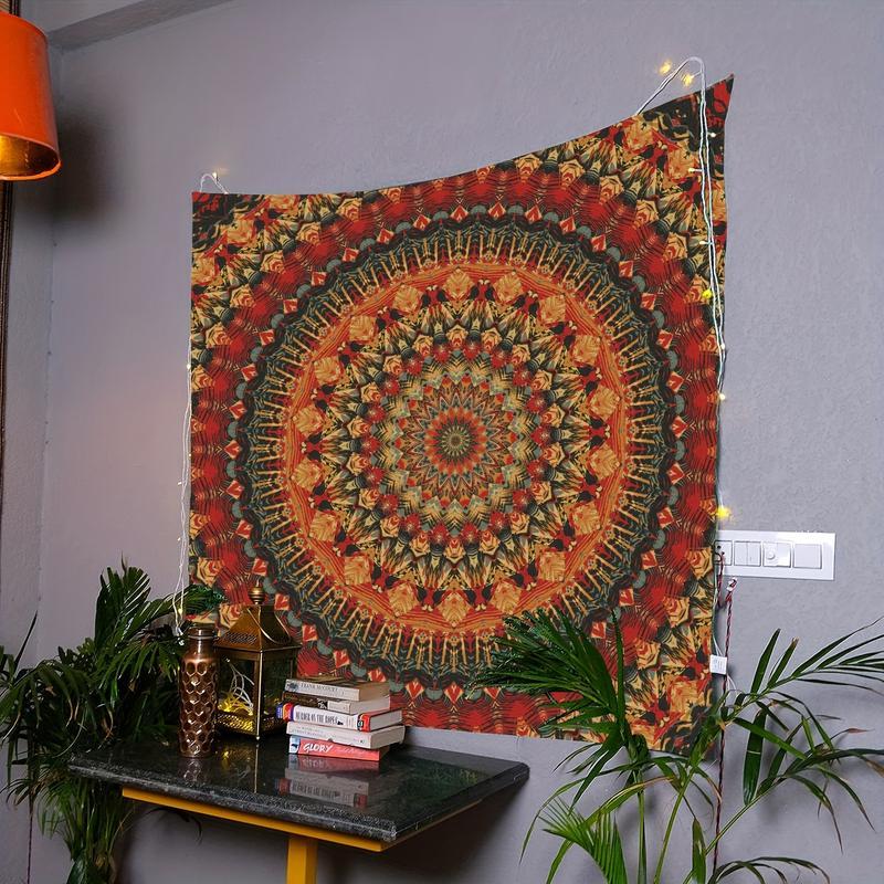 1 piece, Premium Bohemian Mandala Meditation Wall Tapestry - Woven Peach Skin Velvet Polyester Hanging Decor for Bedroom, Living Room, Indoor Use, Comes with Free Installation Package