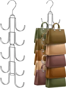 Purse Organizer for Closet, Upgraded Purse Hanger with 10 Big Hooks, 360 Degree Rotation for Better Organizer&Display, Collapsible Space Saving Hangers Rack for Handbag, Belt, Scarve, Tie