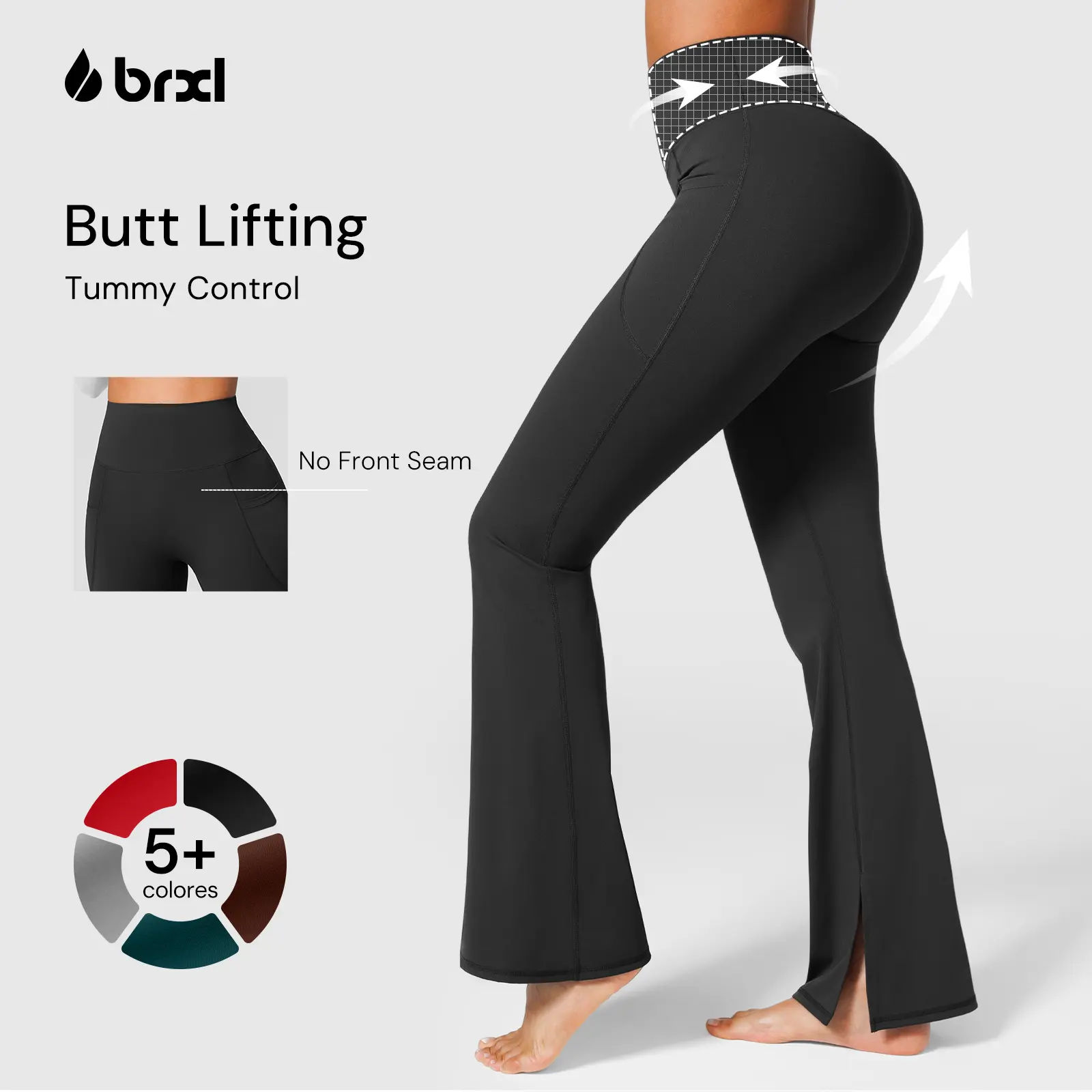 BRXL Women's 30" No Front Seam High Waist Tummy Control Mini Flare Leggings - Soft, Stretchy Activewear with Pockets for Gym Workout, Athleisure #sohochi #backtoschool,sohochic #FallOutfit #FallNewArrivals