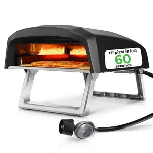 12" Portable Gas Pizza Oven - Stainless Steel Outdoor Pizza Maker with Foldable Feet, One Touch Ignition, Adjustable Heat Control - Home, Outdoor & Camping Use Kitchen Appliance - Pizza Ready in 60s
