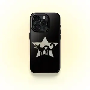 "Black Cat Star Y2K Phone Case, Grunge Gothic Aesthetic Design, Halloween Cute Cover for iPhone 11-17 Series, Gift for Cat Lovers "