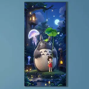 5D DIY Full Drill Round Diamond Painting - Diamond Art Kit Totoro, Girl, Night Scene Mosaic, Canvas - DIY Wall Decor, Home Wall Decoration, Suitable for Halloween and Christmas, Birthday and Anniversary Gifts