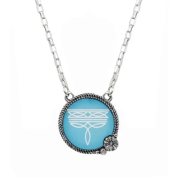 Boot Stitch Circle Necklace - Turq.