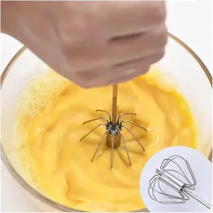 3PCS manual egg beater! Three types of mixing heads, one click semi-automatic press, labor-saving and efficient stainless steel material with double ceiling efficiency, essential baking crafts for kitchens Utensils