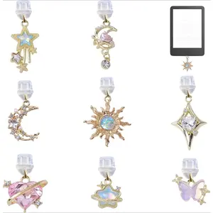 Z-CWA10 8 Pcs Charms for , Gold Star Moon Sun Design, Compatible with and Phone Dust Plug Charms Type C Charging Ports