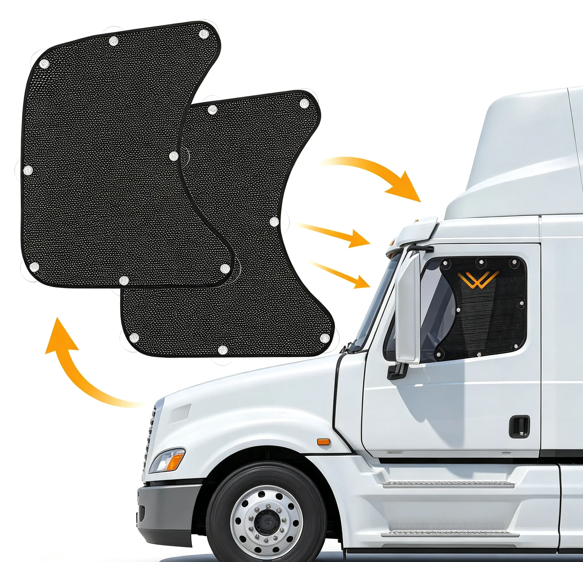 2-Pack Semi Truck Mesh Shades, Breathable Glare Reduction Heat Blocker, Suction Cup Side Window Sunshade for Trucks & RVs